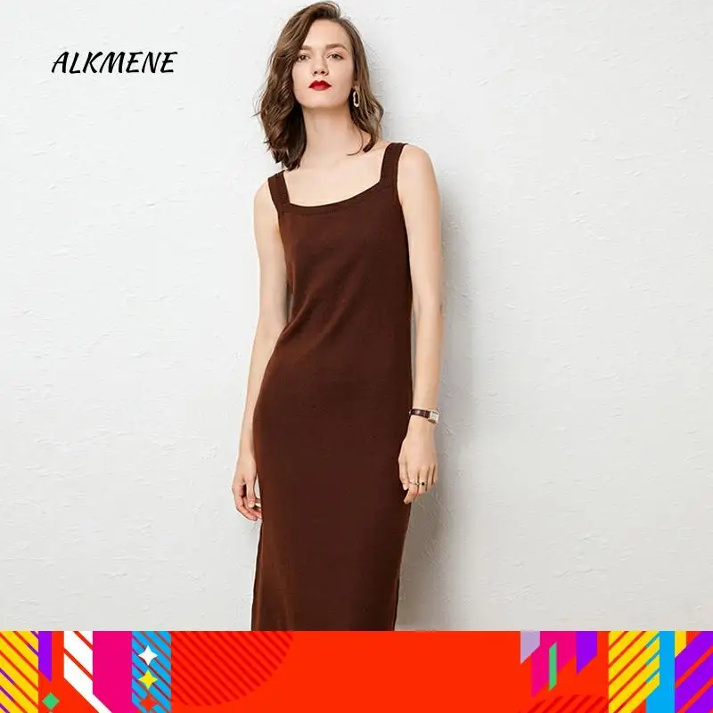 Женское длинное трикотажное платье на бретельках ALKMENE облегающее свитер