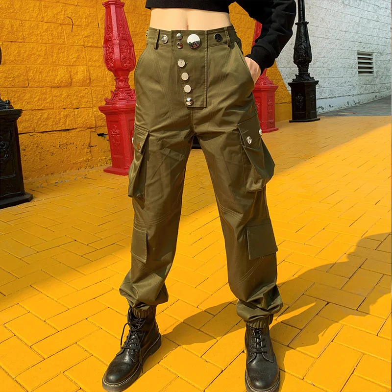 Зеленые армейские брюки-карго женские модные новые свободные спортивные