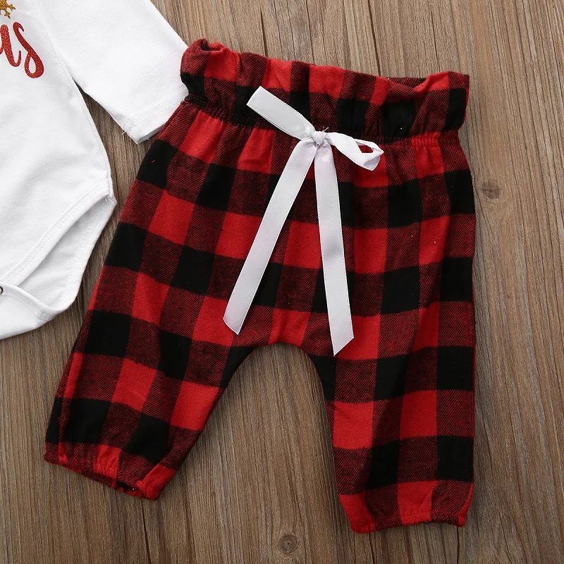 Newborn Baby Set 0-24 Months 2 Pcs Child Costume Boy White Letter Print Top + Red Plaid Pants Fashion Girl Suit | Детская одежда и