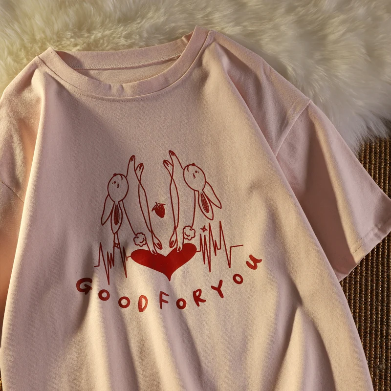 

Футболка женская хлопковая с коротким рукавом, милая свободная стильная рубашка в гонконгском стиле, в стиле Харадзюку, в стиле хип-хоп, в ст...