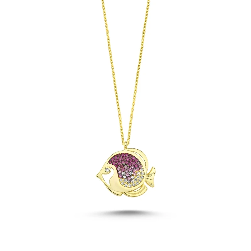

Silverlina Silver Pink Grayscale Zircon Fish Necklace