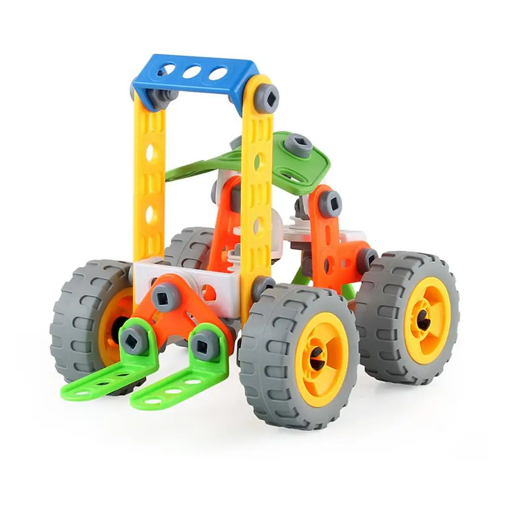 

84PC Stacking Toy Set Assembly Engineering Vehicle Kit Soft Rubber Blocks DIY Nut Assembly And Disassembly Sliding Forklift