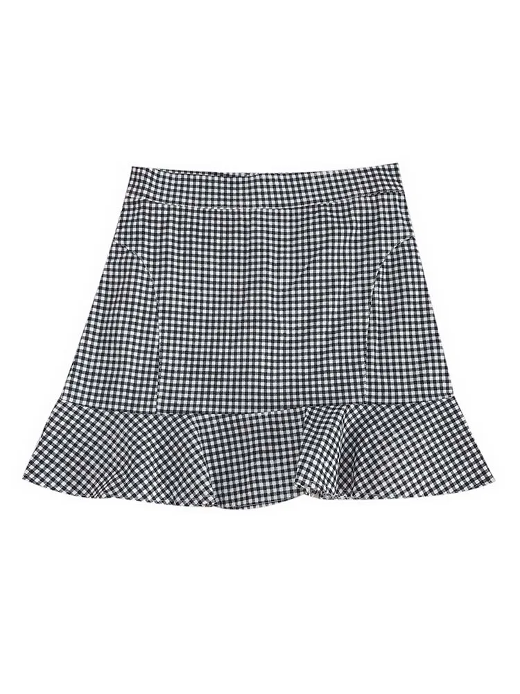 

Fashionable Plaid Skirts Women 2020 New Summer High Waist Slim Ruffles Mermaid Skinny Mini Skirts Streetwear