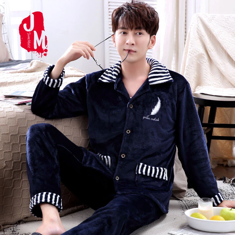 Пижама Мужская зимняя фланелевая одежда для сна коралловый флис теплая