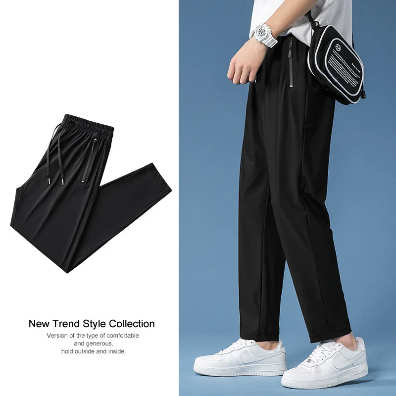 

Summer men's ice silk pants mesh air conditioning pants cool and breathable casual straight pants men's thin elastic sports feet