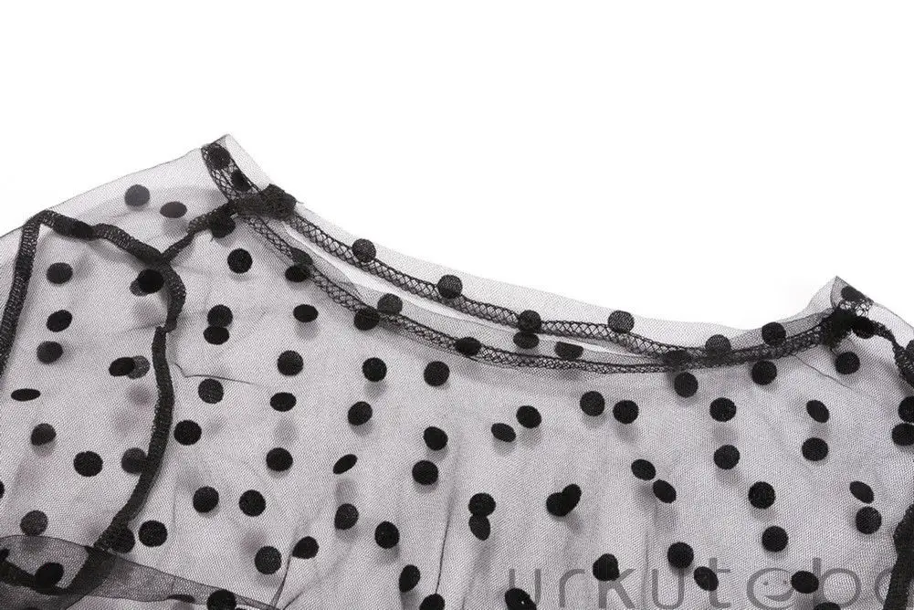 

Brand New Womens Long Sleeve Party Tops and blouses elegant Mesh Transparent Polka Dot Shirt Sheer bodycon Bandage Ladies blusa