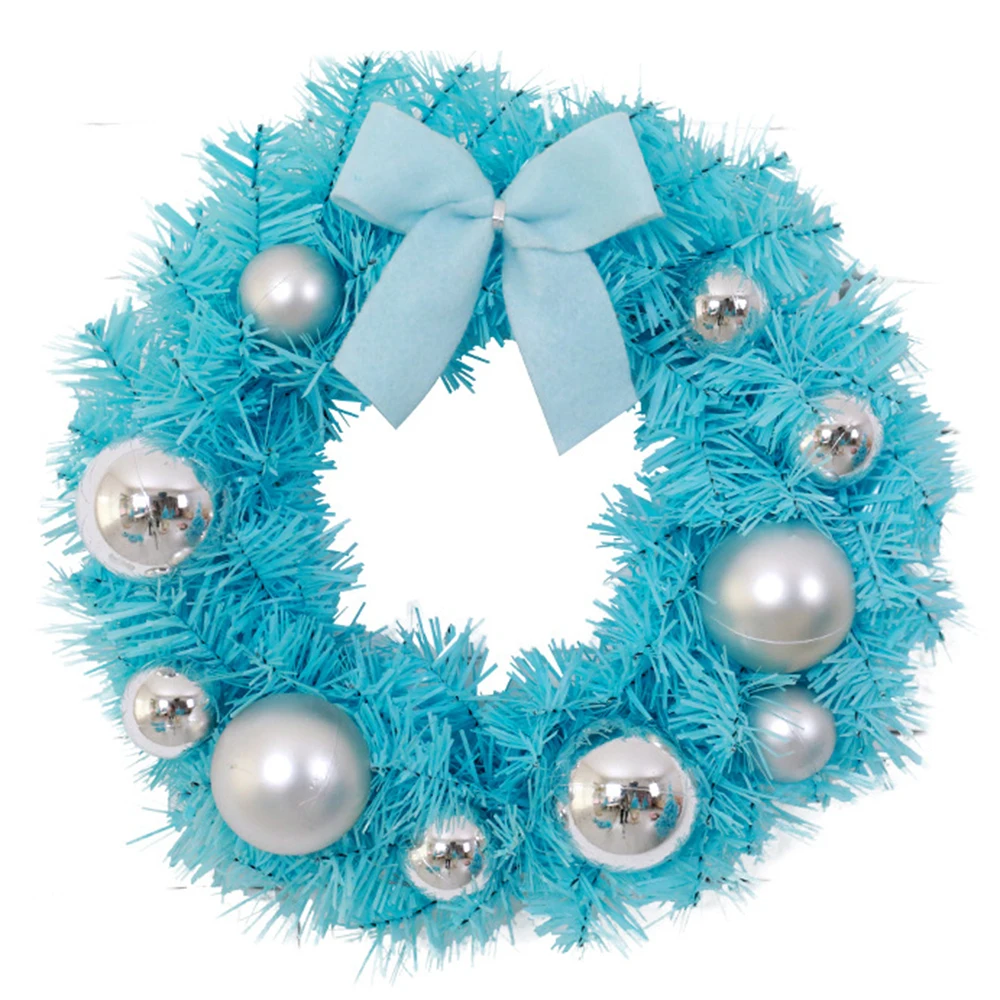 

Christmas Wreath With Ball Rattan Xmas Hanging Garlands Front Door Window Scene Holiday Decoration Props Blue Color Ornaments
