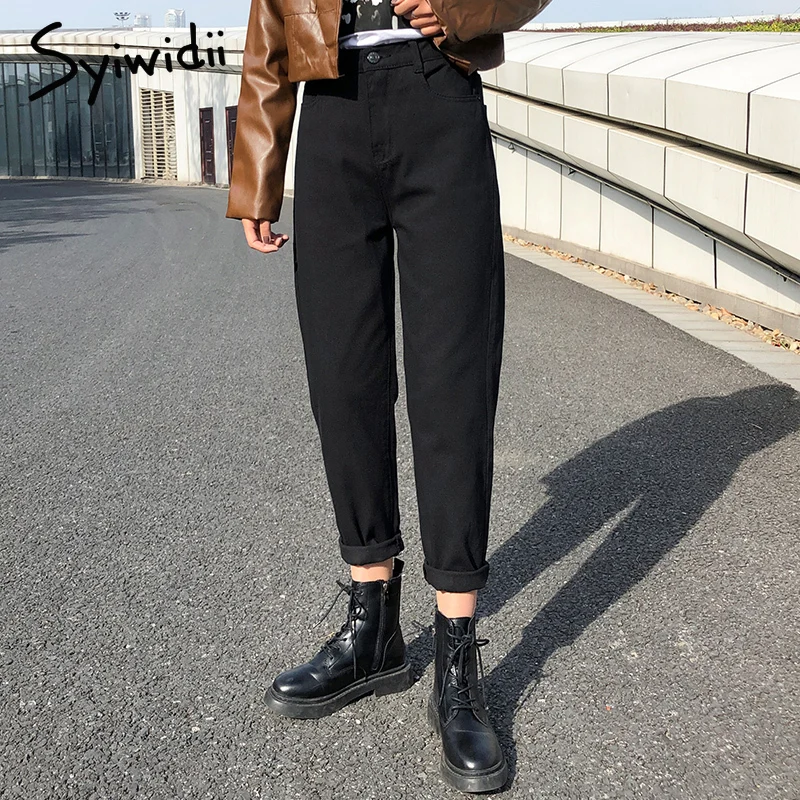 

Syiwidii Black Jeans Woman Elastic High Waist Denim Pants Cowboy Streetwear Korean Fashion Street Style Boyfriend Jeans Clothes