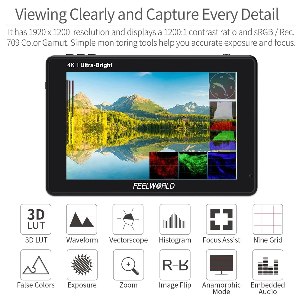 7-дюймовый сенсорный экран FEELWORLD LUT7 PRO 2200nits 3DLUT DSLR-камера полевой директор монитор
