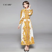 cacare maxi print long dress women autumn elegant woman cloth christmas dress 60s floral print dress f0061 ankle length