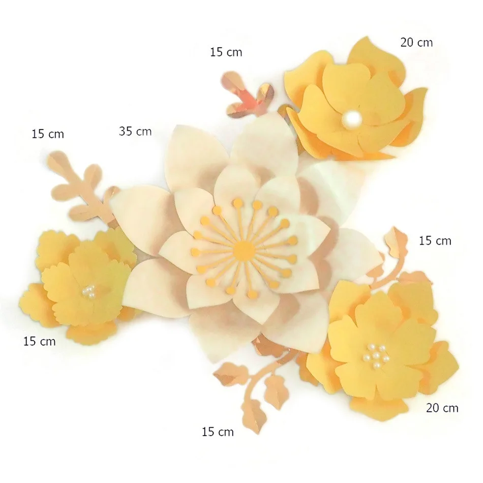 Ручная работа украшено желтыми легко Сделано DIY Бумага цветы зеленые листья 4