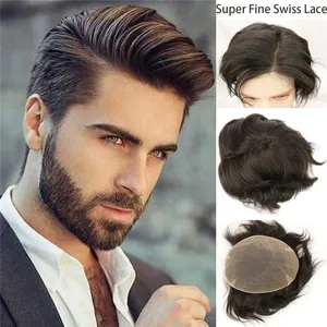 Swiss Lace Mens Toupee Hairpieces Natural Hairline Human Hair Wigs Full Soft Replacements Bleached Knots Systems Toupee 10X8
