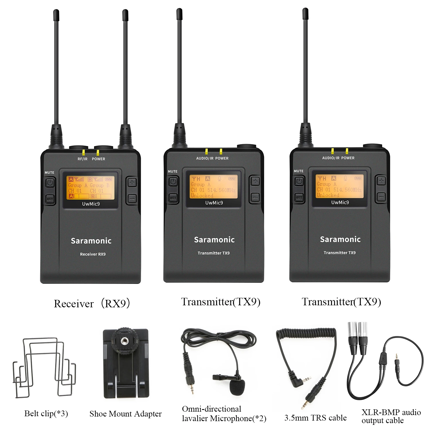 Saramonic UwMic9 Kit1/2 UHF Video Broadcast Interview Lavalier Wireless Microphone System for DSLR Camera Camcorder Vlog Podcast |