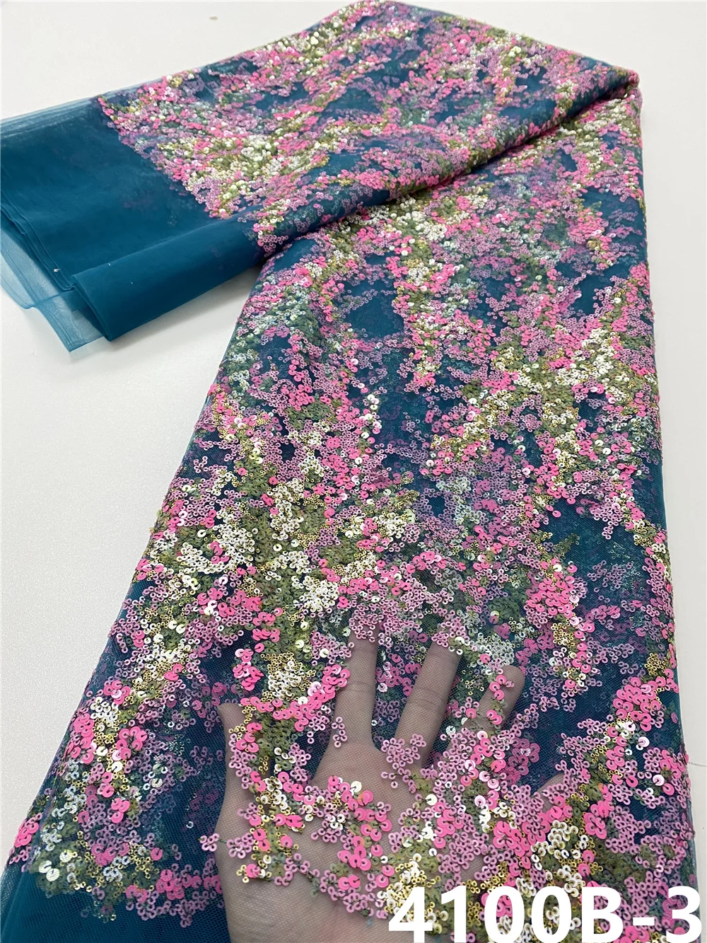 

NI.AI African Lace Fabric High Quality French Net Embroidery Colorful Sequins Tulle Lace Fabric For Nigerian Party Dress 4100B