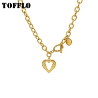tofflo stainless steel jewelry peach heart love necklace womens fashion ot button clavicle chain bsp1045