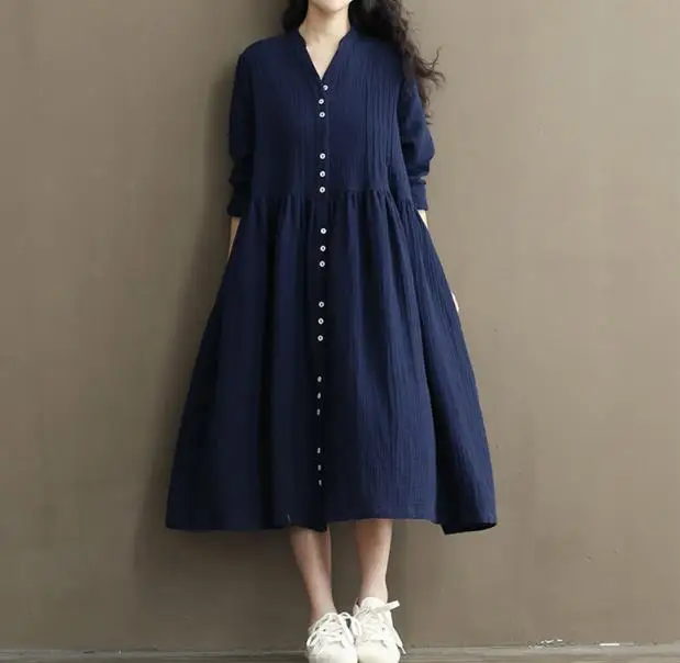 Весеннее летнее платье свободное с высокой талией белое женское хлопок лен v