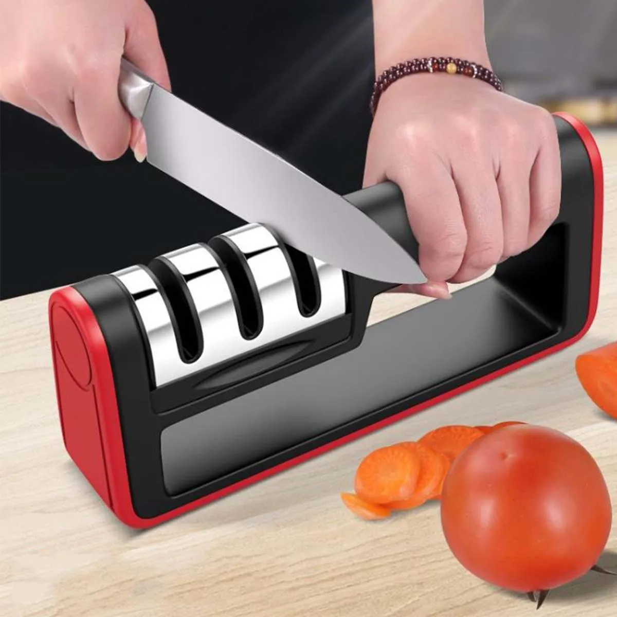 

Kitchen Knife Sharpener Manual Three Stages Knife Handheld Sharpening Stone Tool