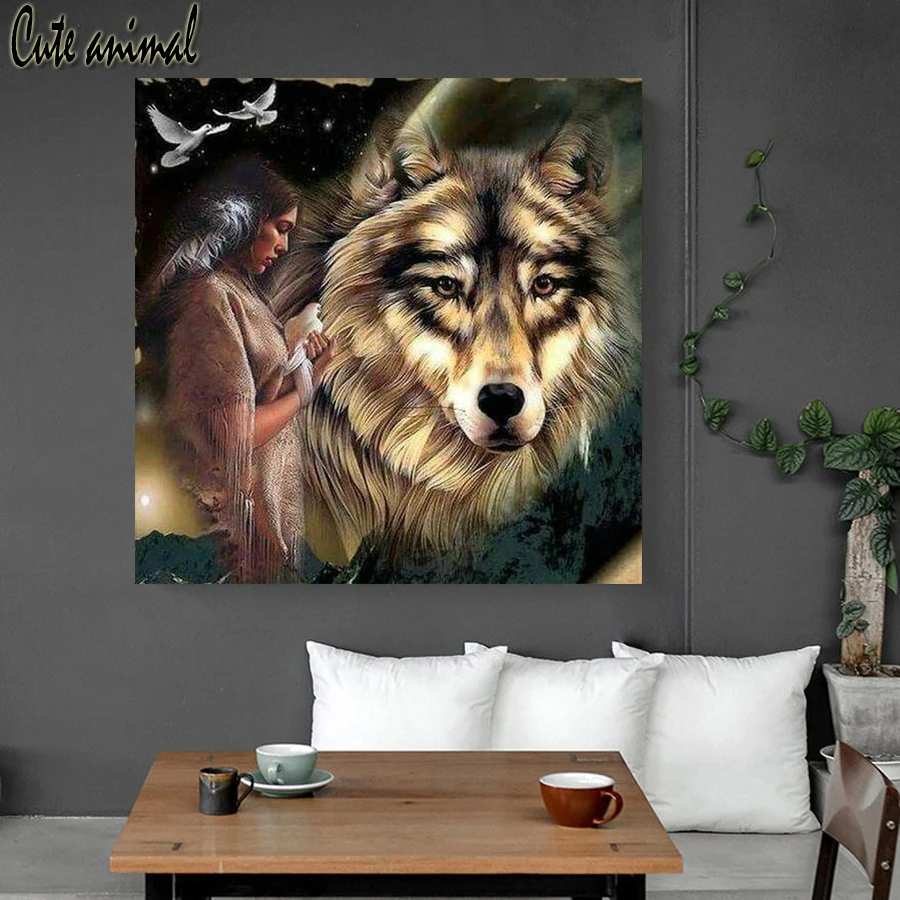 Алмазная живопись 5D сделай сам полноразмерная картина из страз индейский Волк и