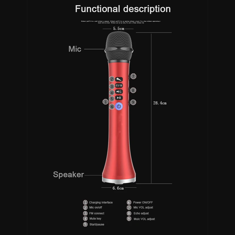 

Wireless Karaoke Microphone Bluetooth Speaker 2-in-1 Handheld Sing & Recording Portable KTV Player For iOS/Androi