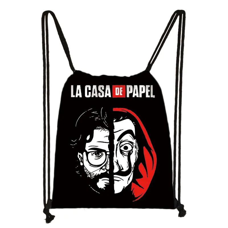 

La Casa De Papel Bella Ciao Money Heist House of Paper Lacasa De Papel Drawstring Backpack Shopping School Traveling Bags