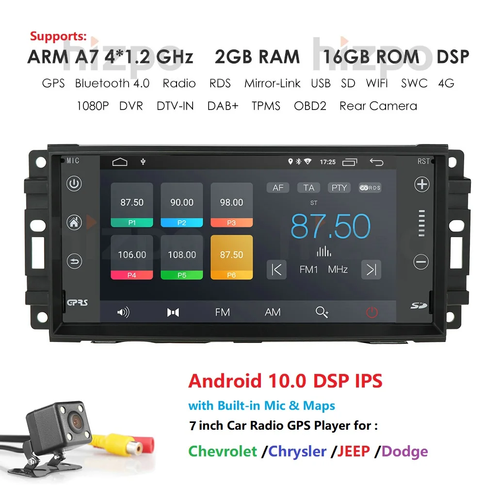 Ossuret Android 10 автомобильное стерео 2G + 16G для Dodge Ram Challenger Jeep Wrangler JK головное