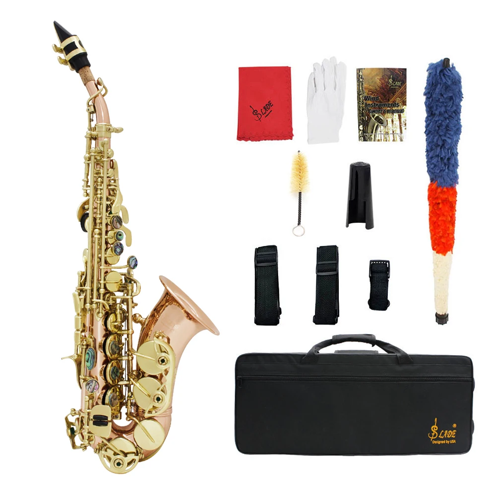 

Bb Soprano Saxophone Sax Phosphor Copper Woodwind Instrument with Carry Case Gloves Cleaning Cloth Brush Sax Strap Mouthpiece