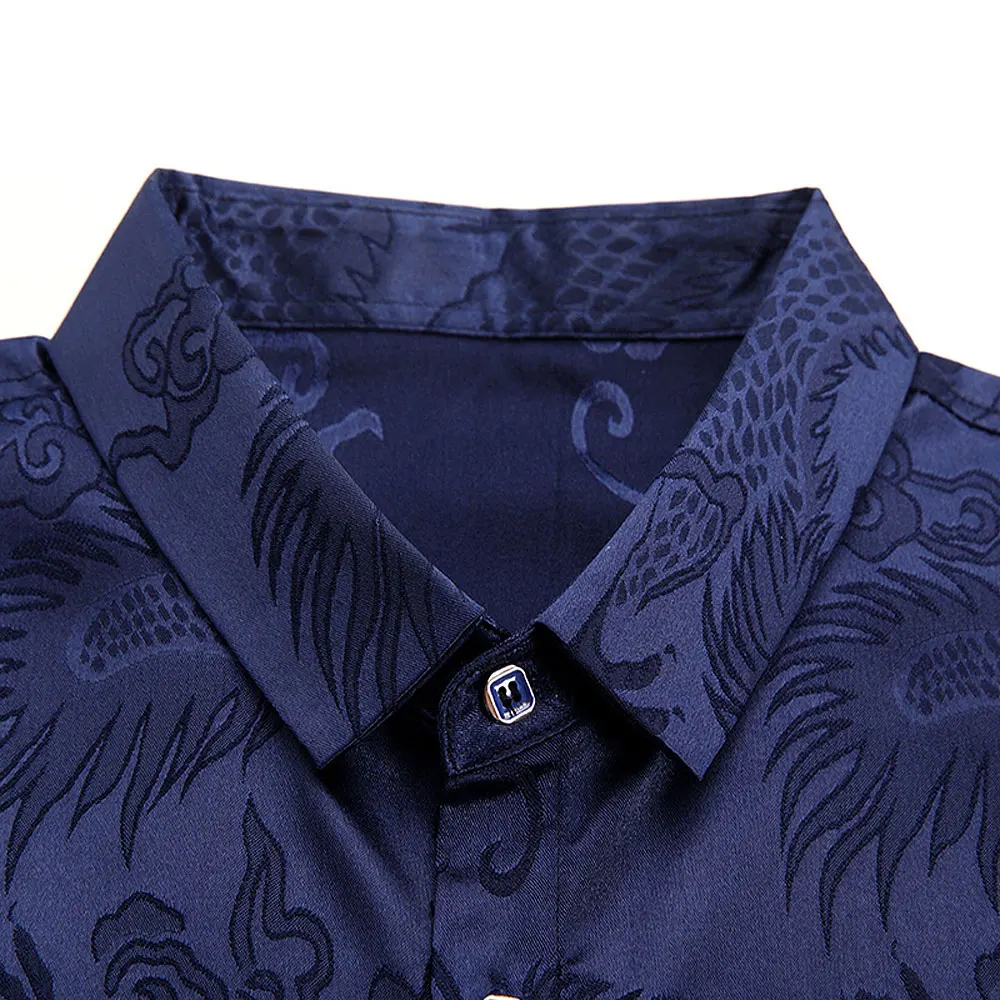 Рубашка мужская с принтом китайского дракона деловая Повседневная приталенная