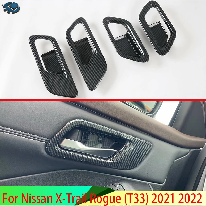 

For Nissan X-Trail Rogue (T33) 2021 2022 Carbon Fiber Style Gear Inner Door Handle Cover Catch Bowl Trim Insert Bezel Frame