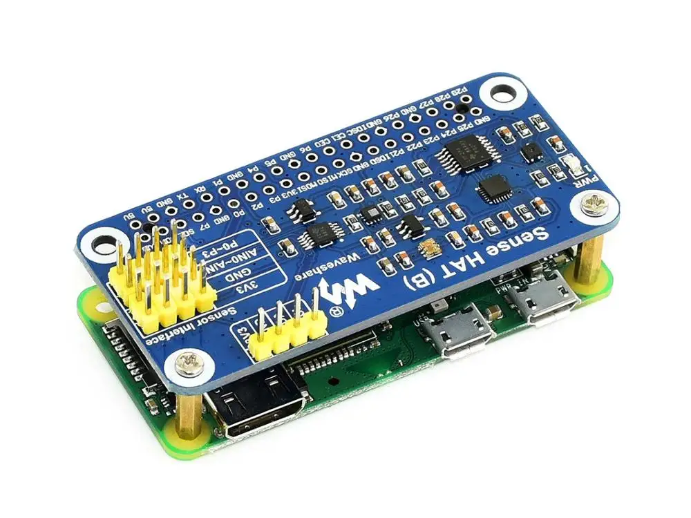 Sense HAT (B) разработанный для Raspberry Pi передаваемый через интерфейс I2C позволяет