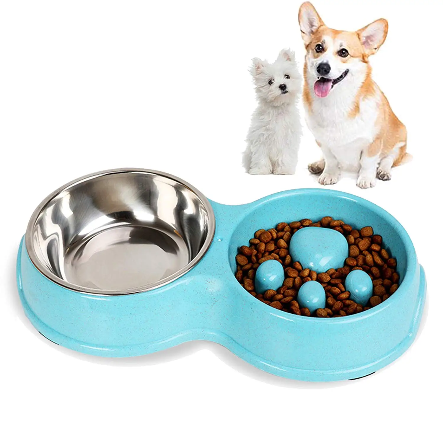 

Dog Bowls Slow food Double Bowls Stainless Steel Dog Cat Feeding Drinking Bowls High Quality Universal Pet Feeder