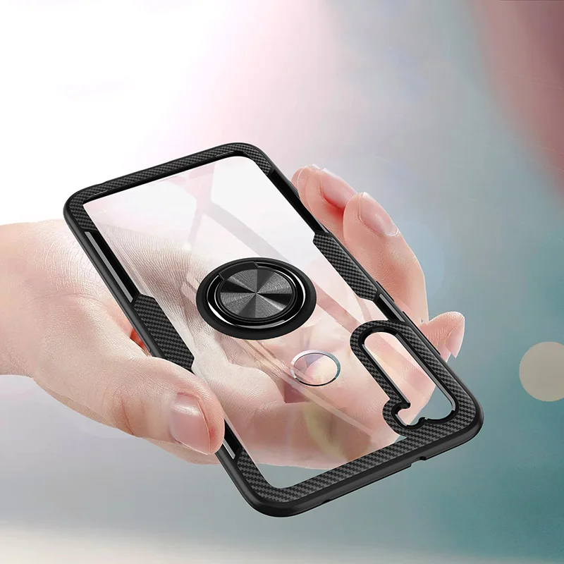 For XIAOMI Redmi Note 8 Pro Mi Phone Case Luxury Original TPU Frame Transparent PC Back Cover Aluminum Ring Bracket Shockproof |