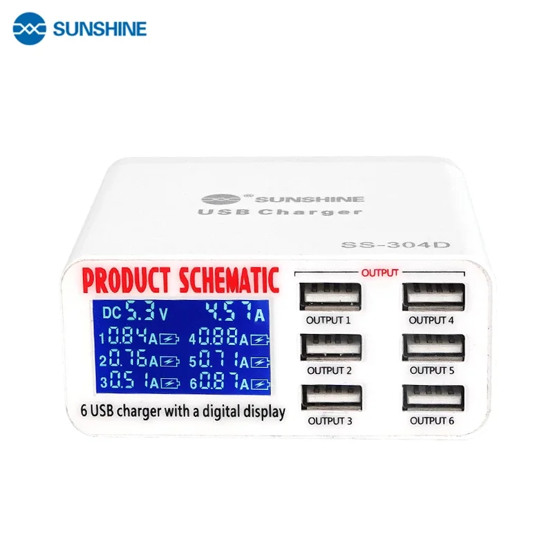 sunshine ss 304d 6 port usb quick charge 3 0 lcd digital display fast charging device for for mobile phone charging repair tools free global shipping