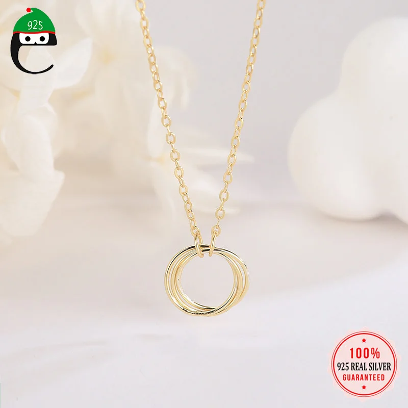 

ElfoPlataS Minimalist 925 Sterling Silver Women Fashion Three Round Pendant Short Necklace For Wedding Party Birthday Gift YQ194