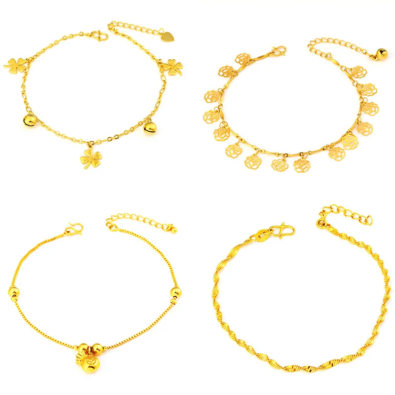 

Fashion Clover 24K Gold Anklets for Women Adjustable Anklet 2020 Bracelet on Leg Foot Beach Body Chain Accessories Jewelry