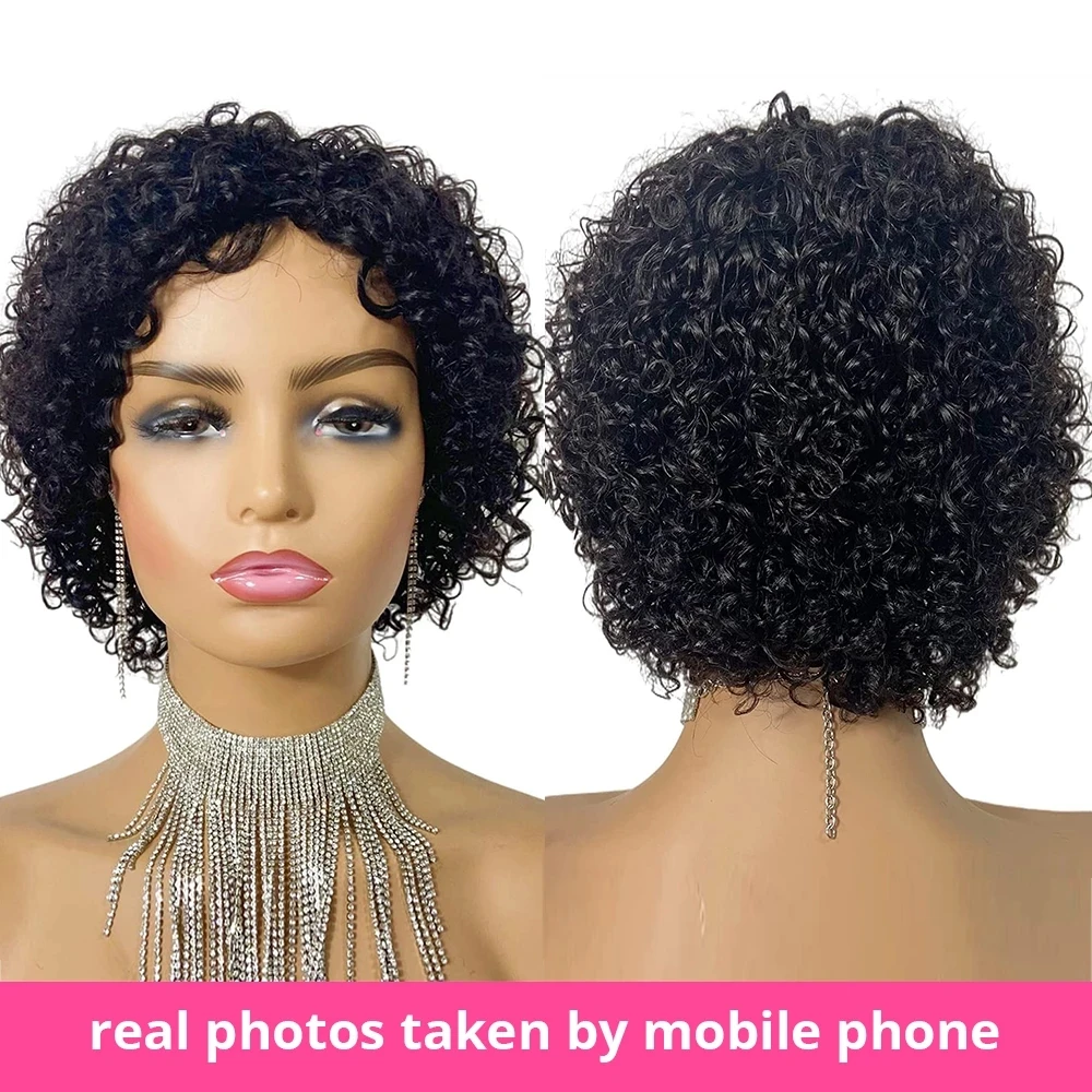 pixie cut short curly human hair wigs deep wave wig kinky brazilian Cheap Human Hair Wig |