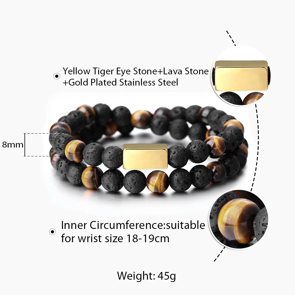 Браслет из бусин для мужчин и женщин двойной нитью растягивающийся тигровый глаз