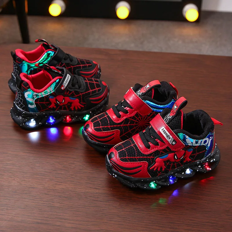Colorful Lights Children Led Sneakers Spidermans Baby Shoes Marvel Glowing with Light-up Sole Luminous Kids Boys Girls | Детская одежда