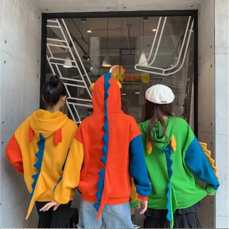 

Толстовка Женская с динозавром, Модный свитшот в стиле оверсайз, утепленная кофта в Корейском стиле, повседневный зимний худи с динозавром