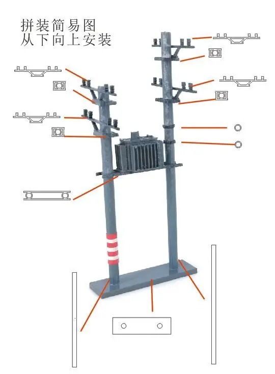 DIY HO 1:87 transformer plastic pole for train railroad scene layout unpainted and unassembled
