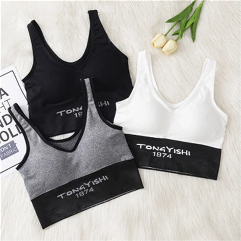 

Letter Sports Bra Women Underwear Pad Large Size A-D Girl Bra Breathable High Elastic Running Sportswear Yoga Bra For Fitness