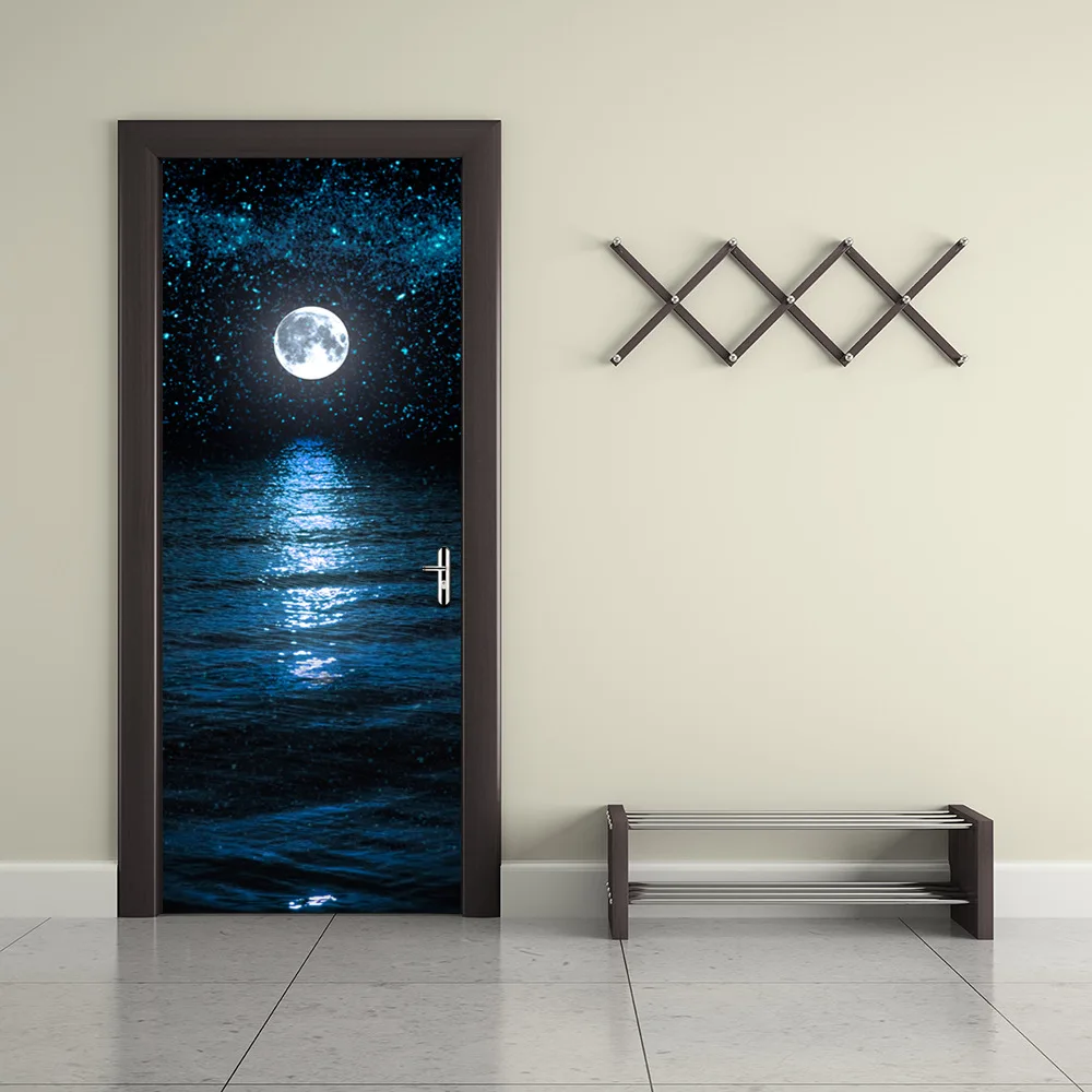 Самоклеющиеся обои ремонт ночной вид DIY ПВХ наклейки на дверь водонепроницаемый вход домашний декор наклейка печать художественное изображение