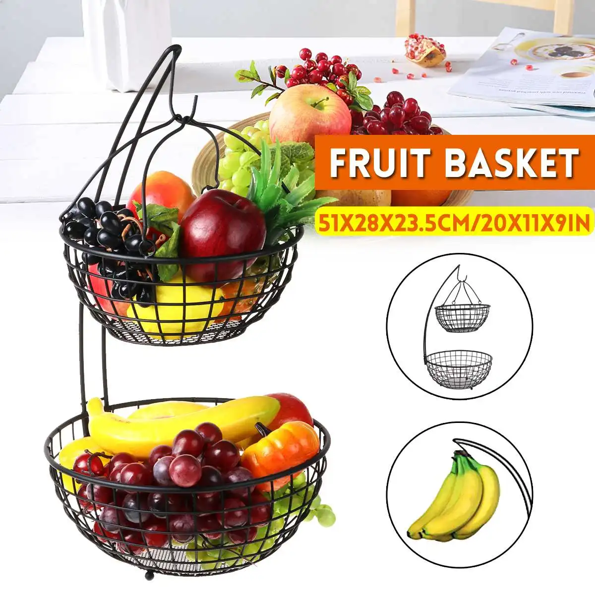 

Iron Two Layer Storage Basket Drain Fruit Dish Kitchen Home Bowl Detachable Metal Cake Stand Decorative Dessert Holder Organizer