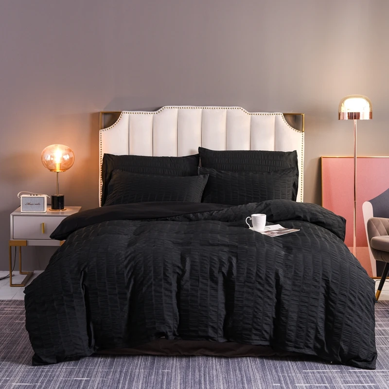

Simple Solid Color Seersucker Bedding Set White Yellow Duvet Cover 220x240 King Single Double Queen Soft Bedclothes No Bed Sheet