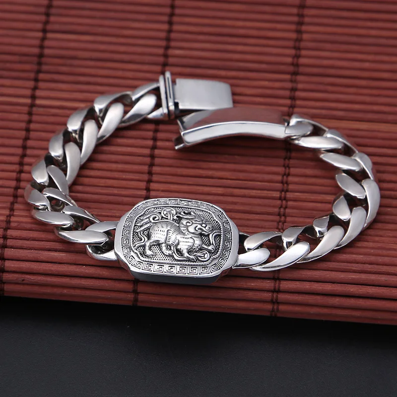 Verkaufen Männer Der 925 Silber Armband Reichtum Gott Beast Pi Xiu Sterling Silber Link Kette Armbänder Mit Schnalle Verschluss Edlen Schmuck TSB523