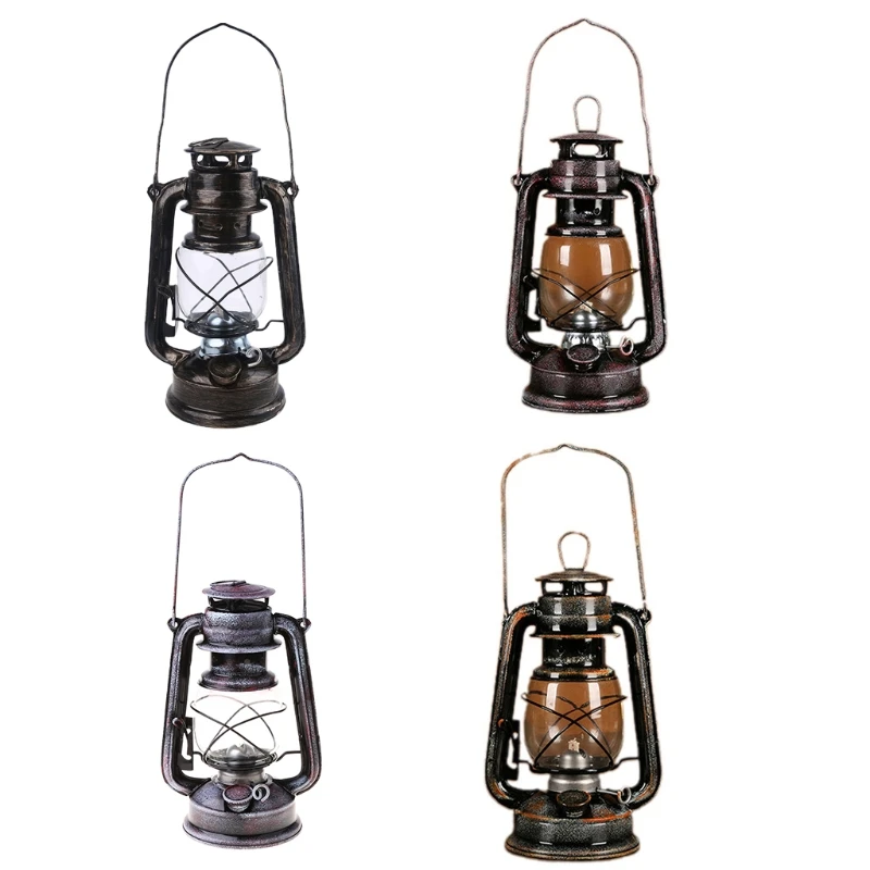 

2022 New Retro Vintage LED Metal Oil Lamp Portable Lantern Kerosene Light Outdoor Camping Home Decoration
