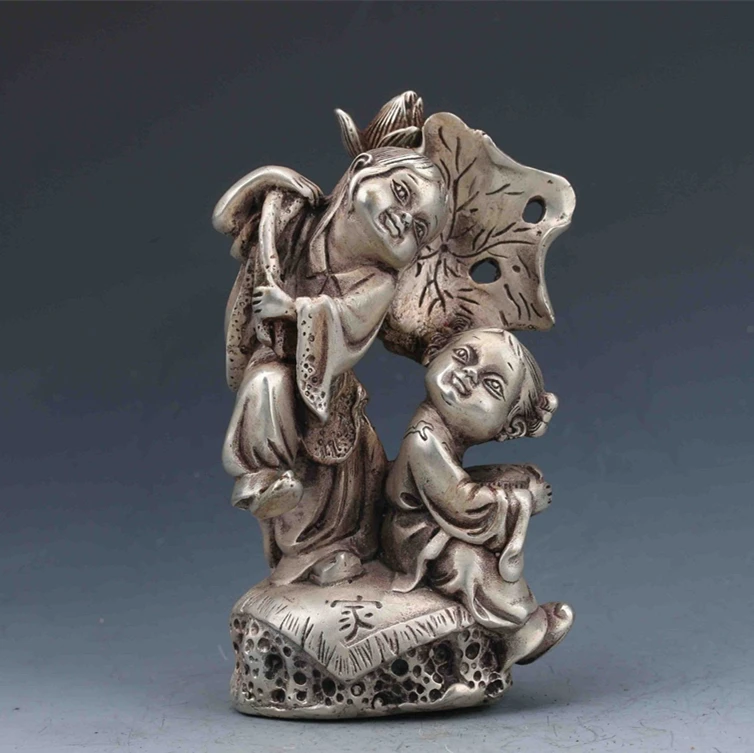 Plata китайская семья армониа estatua Miao plata Талла Мано нинининас и Лотос металлические