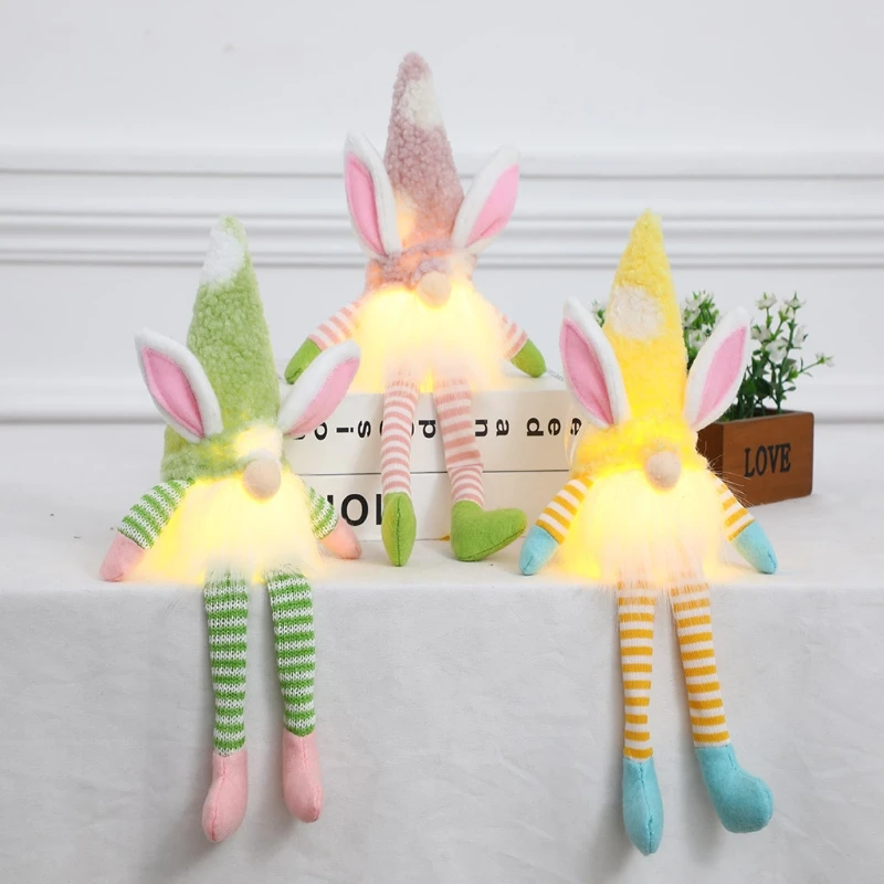 

Easter Gnome with LED Light Handmade Tomte Rabbit Bunny Ornaments Faceless Doll R9UF