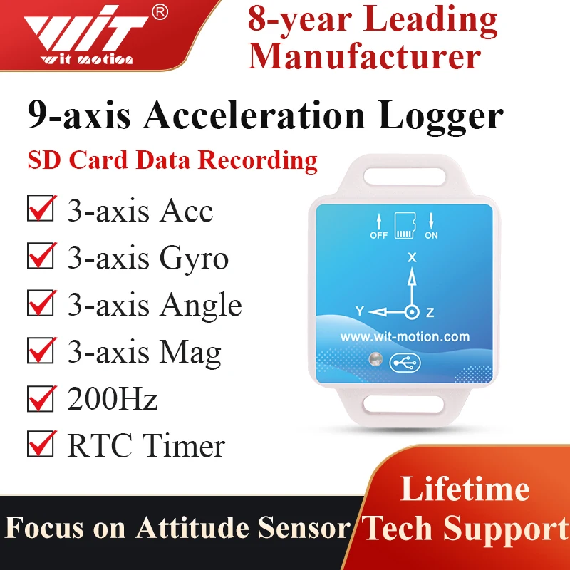

WitMotion WT901SDCL AHRS MPU9250 200Hz 9-Axis Offline Accelerometer Data Logger, Gyro+Angle (XY 0.05° Accuracy)+Magnetometer