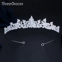 threegraces sparkling white cubic zirconia elegant flower queen crowns tiaras wedding hair accessories jewelry for brides ha027