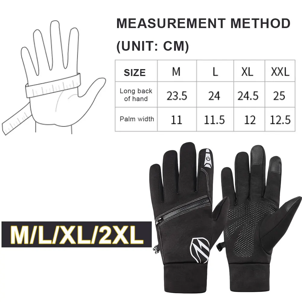 

Winter Themal Touchscreen Gloves Anti-Slip Windproof Cycling Gloves Winter Plus Plush Men Black Zipper Ski Glove